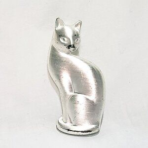 Cat Sitting Proud Silver Tone Brooch S.I. 2" Scratches